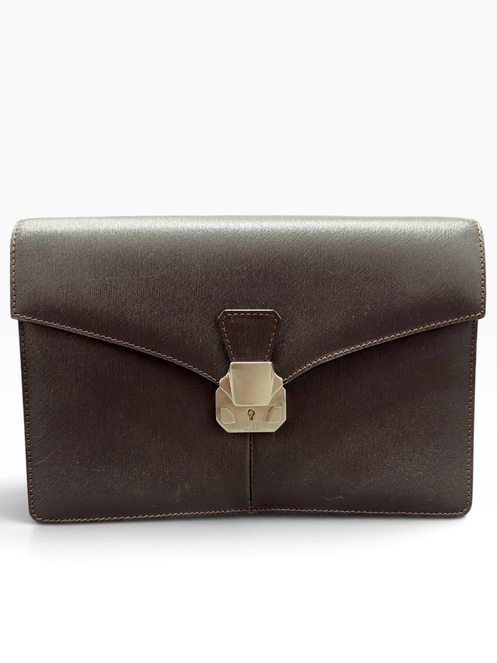 Dunhill Vintage Brown Leather Clutch Portfolio Bag Convertible Crossbody